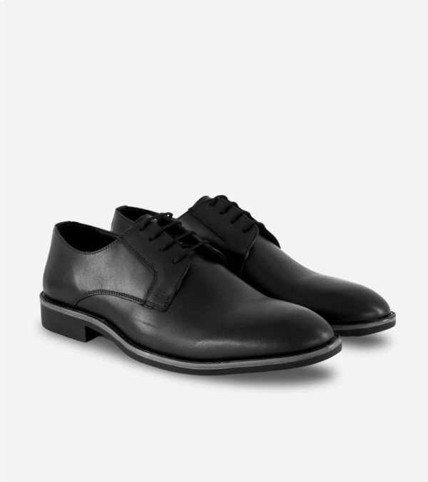 Men's Black Leather Laceup Derby Shoe With Bella